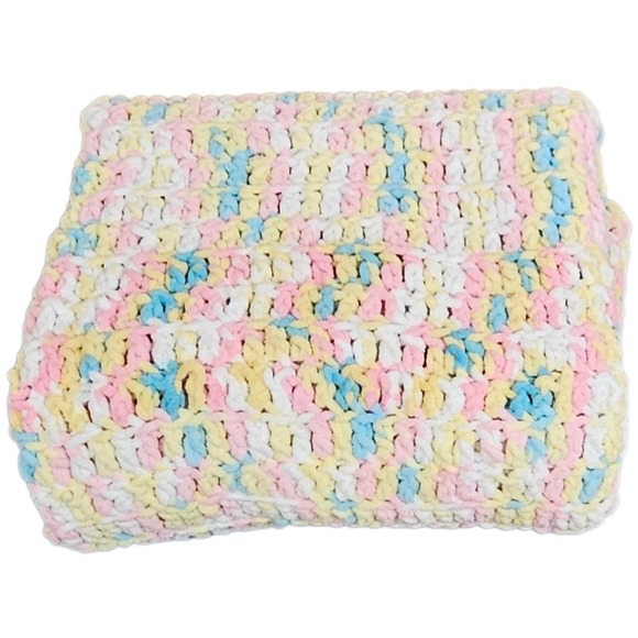 Other - Handmade Crochet Baby/Toddler Blanket Multicolor Pastel Soft Chenille Yarn 66X40